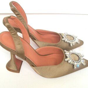 Taupe Satin Slingback Pumps irn Style of Begum Pump NOT Amina Muaddi